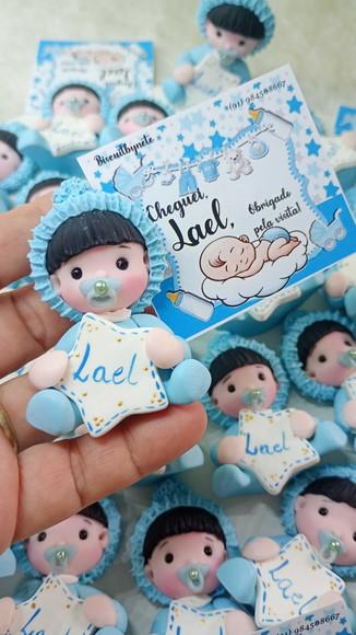 30 Lembrancinhas Bebê com Estrelinha Menino Biscuit