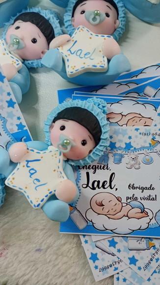 30 Lembrancinhas Bebê com Estrelinha Menino Biscuit