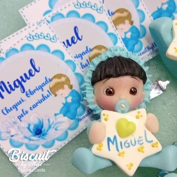 30 Lembrancinhas Bebê com Estrelinha Menino Biscuit