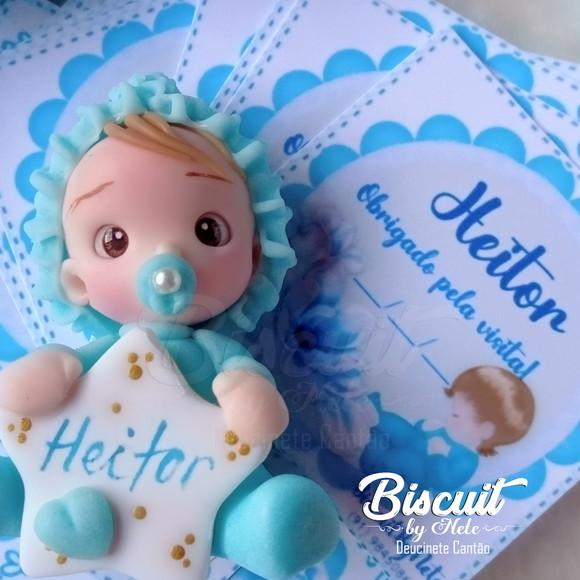 30 Lembrancinhas Bebê com Estrelinha Menino Biscuit 2