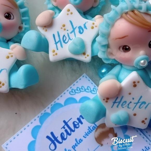 30 Lembrancinhas Bebê com Estrelinha Menino Biscuit 2