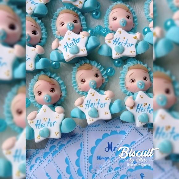30 Lembrancinhas Bebê com Estrelinha Menino Biscuit 2