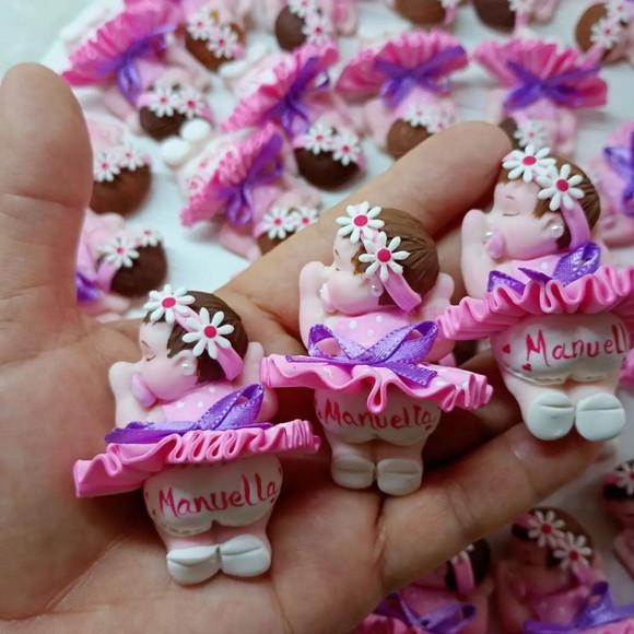 30 Lembrancinhas Bebê Soneca com Guirlanda Biscuit