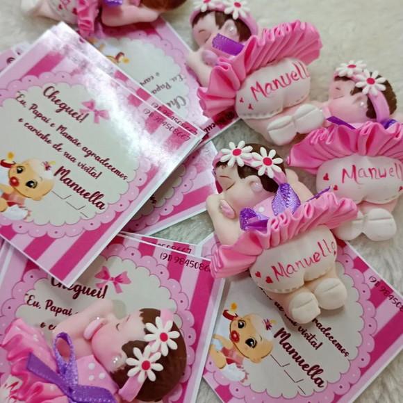 30 Lembrancinhas Bebê Soneca com Guirlanda Biscuit