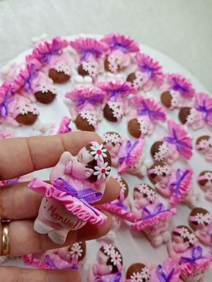 30 Lembrancinhas Bebê Soneca com Guirlanda Biscuit