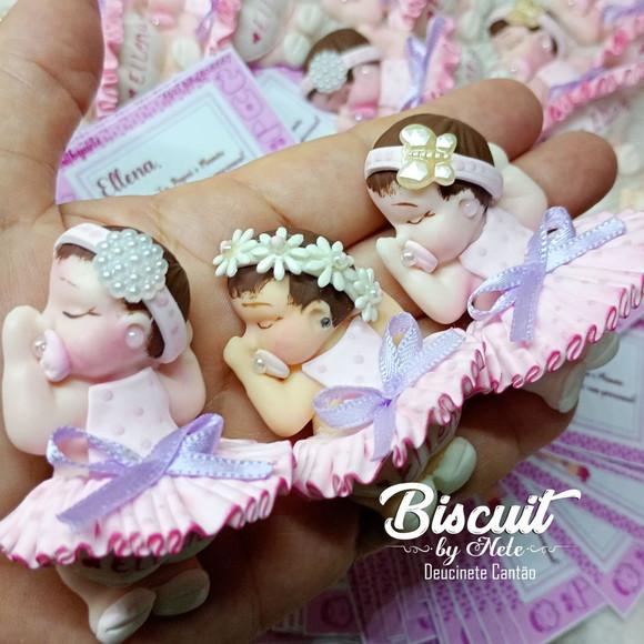 50 Lembrancinhas Bebê Soneca com Guirlanda Biscuit