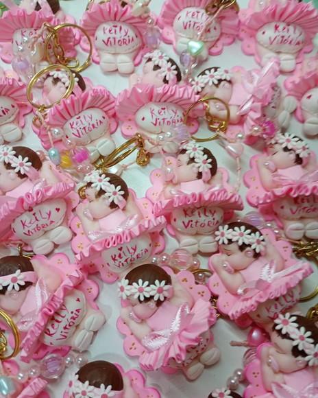 60 Lembrancinhas Bebê Soneca com Guirlanda Biscuit