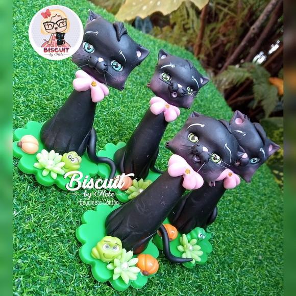 Aplique Gato Preto Halloween em Biscuit