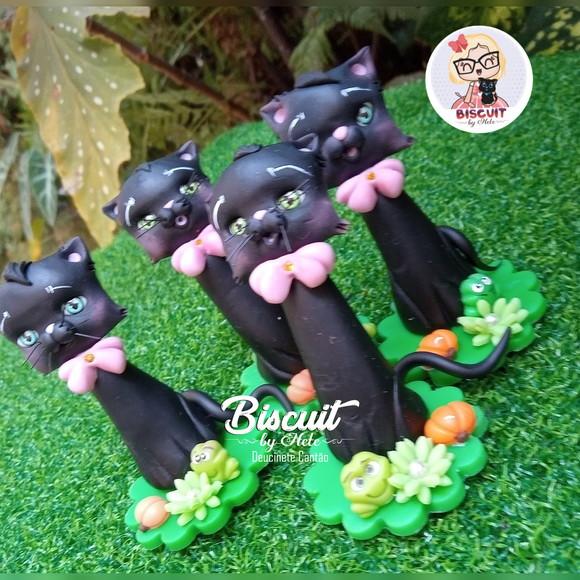 Aplique Gato Preto Halloween em Biscuit