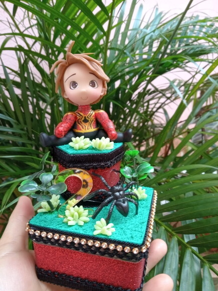 Caixinhas de Acrílico Duplo Luxo Homem Aranha em Biscuit