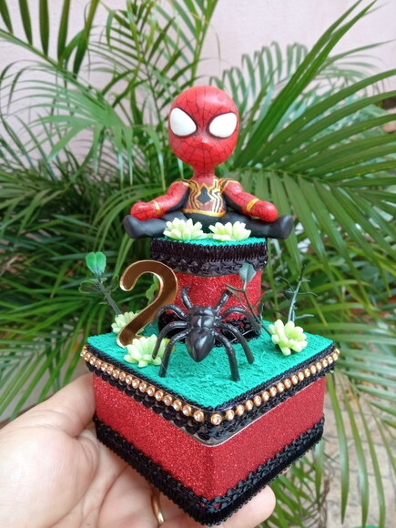 Caixinhas de Acrílico Duplo Luxo Homem Aranha em Biscuit