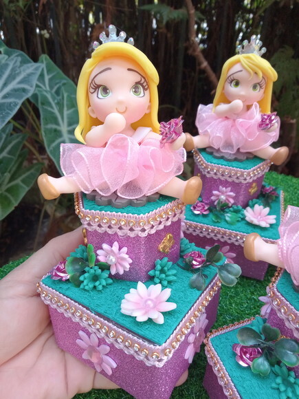 Caixinhas de Acrílico Duplo Luxo Princesa Aurora em Biscuit