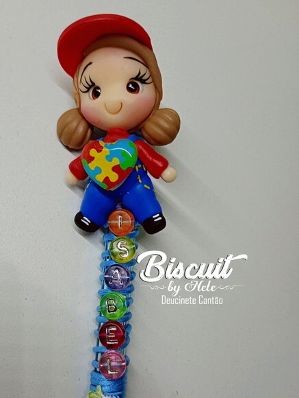 Caneta Autismo com Nome em Biscuit