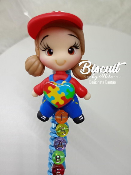 Caneta Autismo com Nome em Biscuit