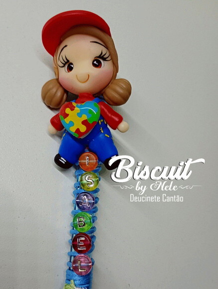 Caneta Autismo com Nome em Biscuit