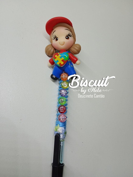 Caneta Autismo com Nome em Biscuit