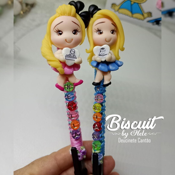 Caneta Professora com Nome em Biscuit