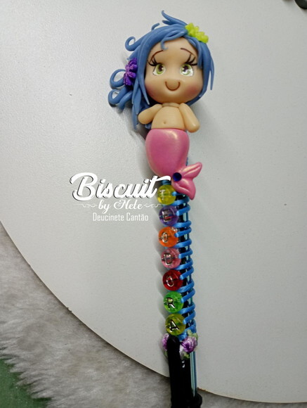 Caneta Sereia com Nome em Biscuit