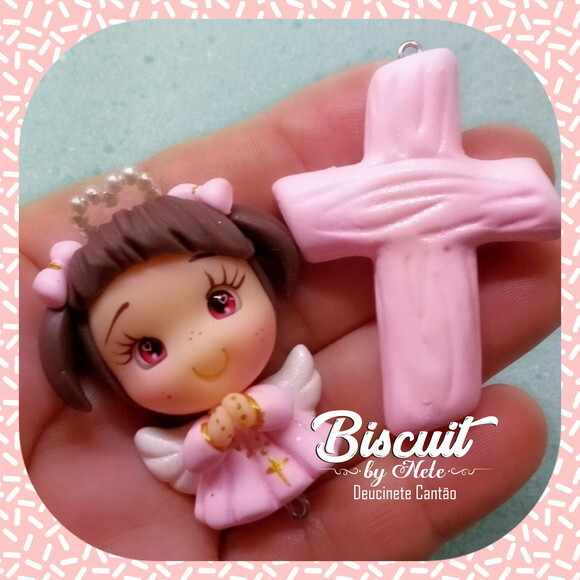 Kit Entremeio para Terços Anjinha Rosa em Biscuit