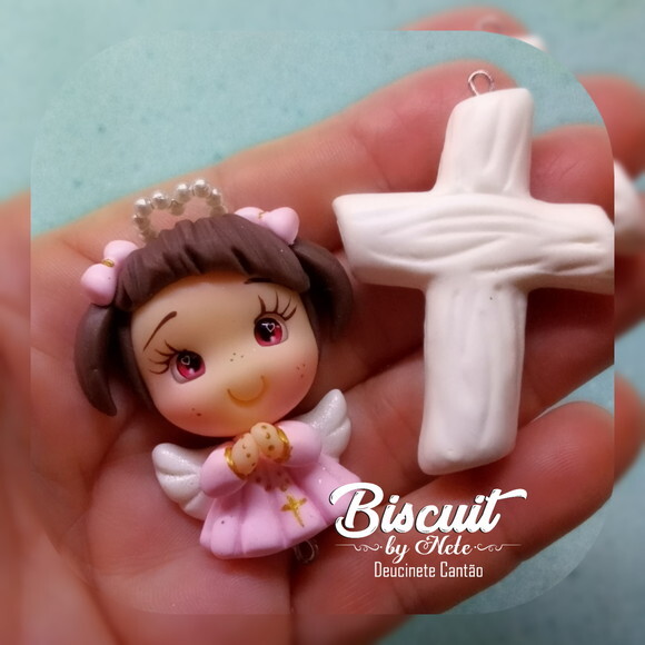 Kit Entremeio para Terços Anjinha Rosa em Biscuit
