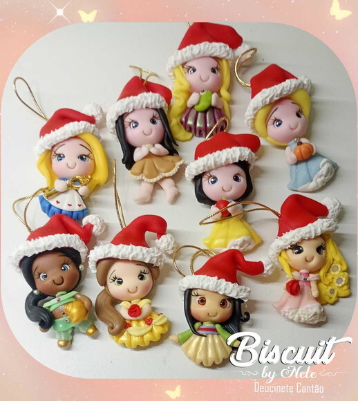 Kit Pingentes de Natal Princesinhas Diversas em Biscuit