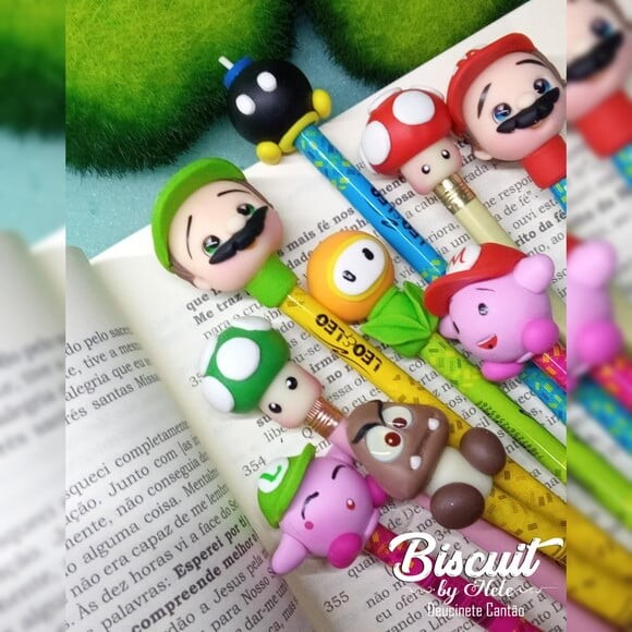 Ponteira de Lápis Turma do Mário Bros em Biscuit.