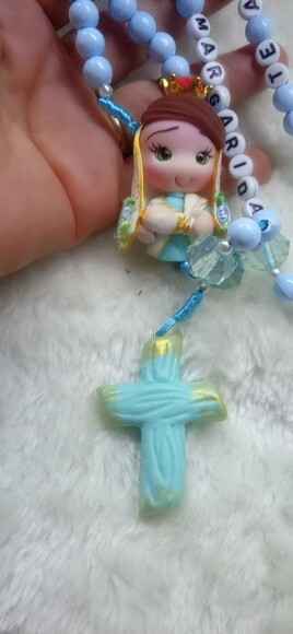 Terço de Nossa Senhora de Nazaré Azul em Biscuit com Nome