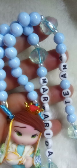 Terço de Nossa Senhora de Nazaré Azul em Biscuit com Nome