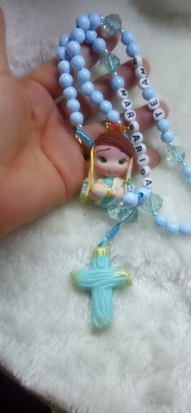 Terço de Nossa Senhora de Nazaré Azul em Biscuit com Nome