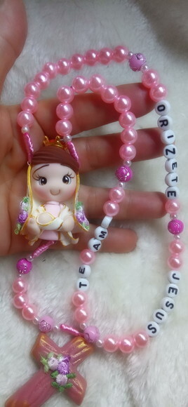 Terço de Nossa Senhora de Nazaré Rosa em Biscuit com Nome