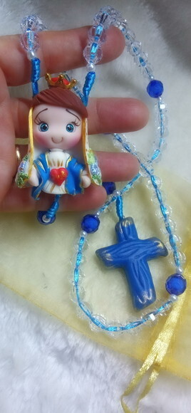 Terço Imaculado Coração de Maria em Biscuit