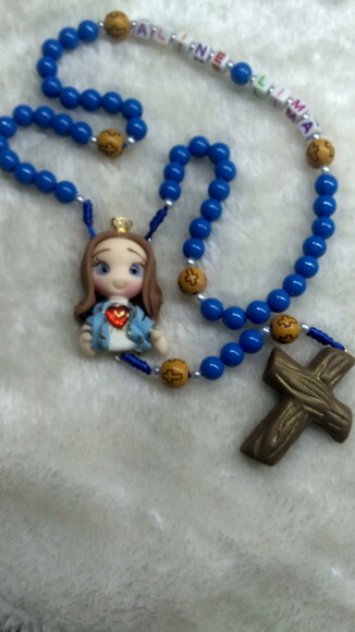 Terço Imaculado Coração de Maria em Biscuit.