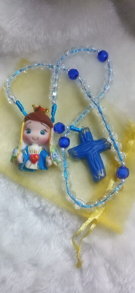 Terço Imaculado Coração de Maria em Biscuit