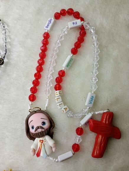 Terço Jesus da Misericórdia com Nome em Biscuit