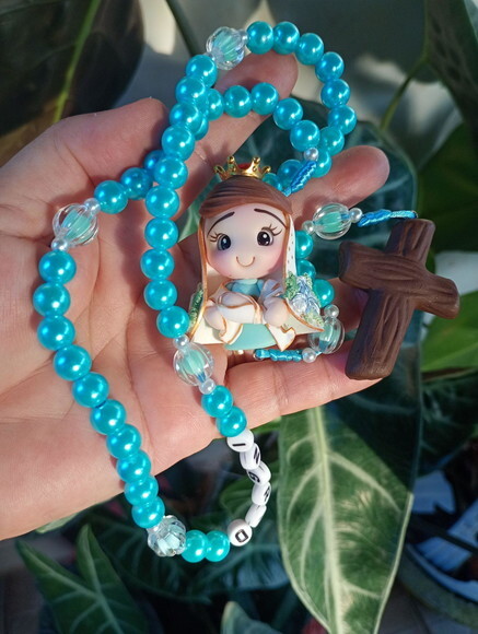 Terço Nossa Senhora de Nazaré Azul em Biscuit