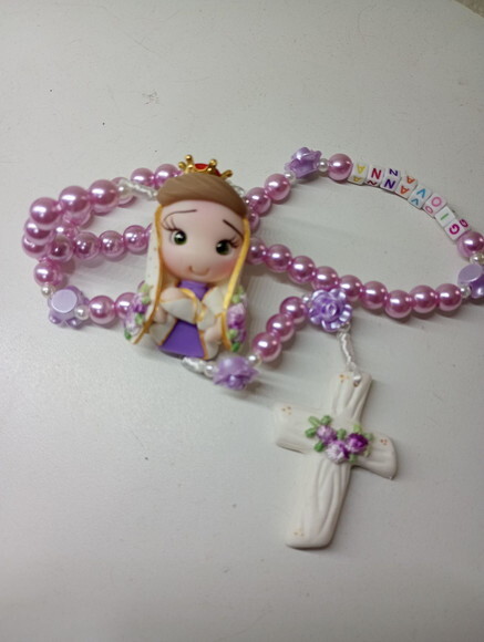 Terço Nossa Senhora de Nazaré Lilás em Biscuit com Nome