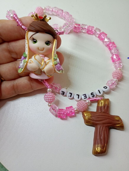 Terço Nossa Senhora de Nazaré Rosa em Biscuit