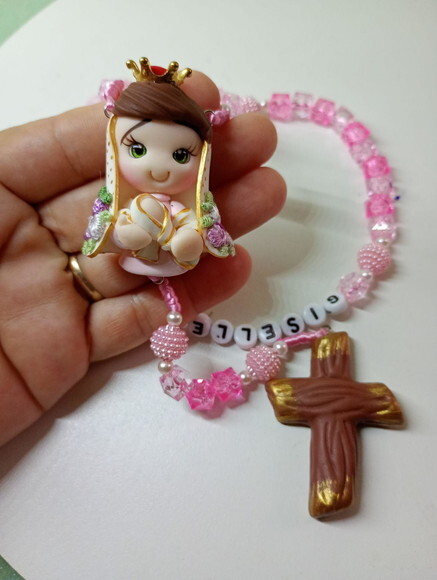 Terço Nossa Senhora de Nazaré Rosa em Biscuit