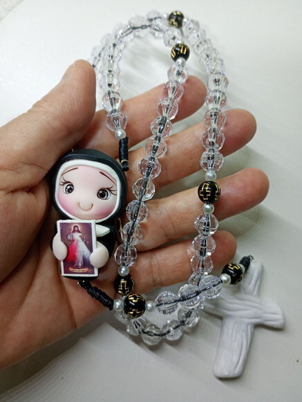 Terço Santa Faustina em Biscuit