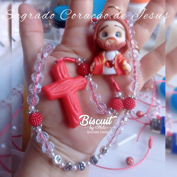 Terço Sagrado Coração de Jesus em Biscuit