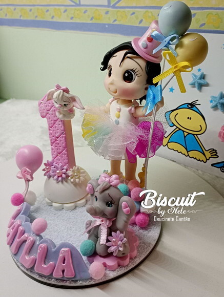 Topo de Bolo Circo Rosa em Biscuit