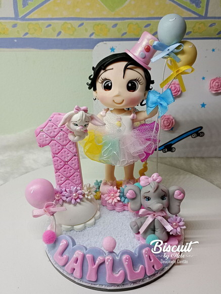 Topo de Bolo Circo Rosa em Biscuit