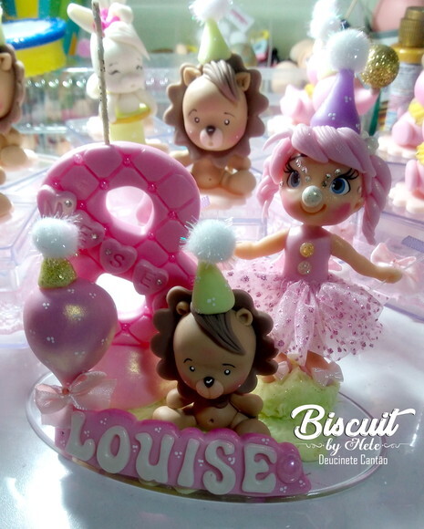 Topo de Bolo Circo Rosa em Biscuit