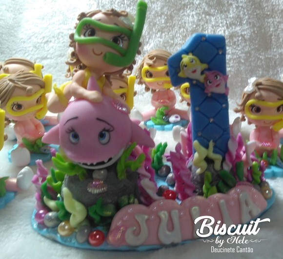Topo de Bolo Fundo do Mar em Biscuit