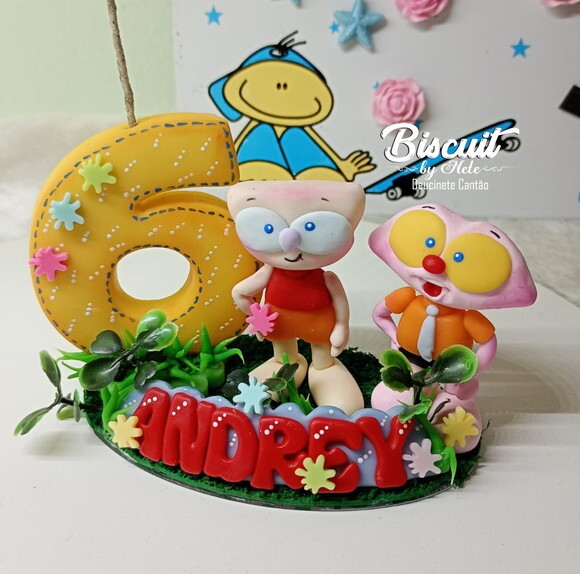Topo de Bolo Mongo e Drongo em Biscuit
