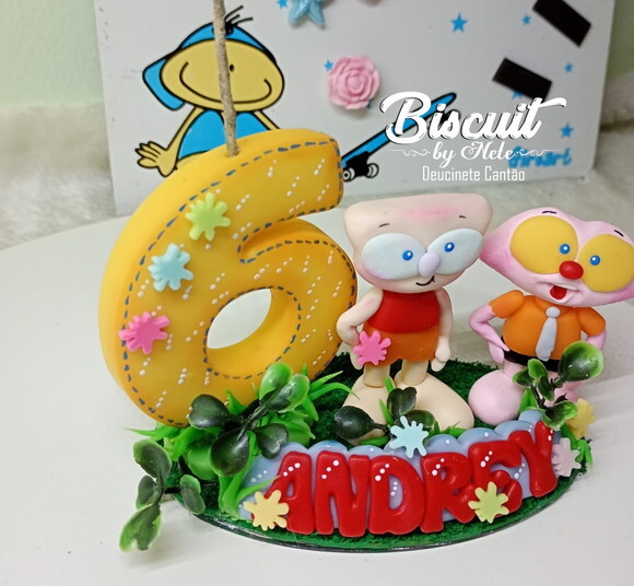Topo de Bolo Mongo e Drongo em Biscuit
