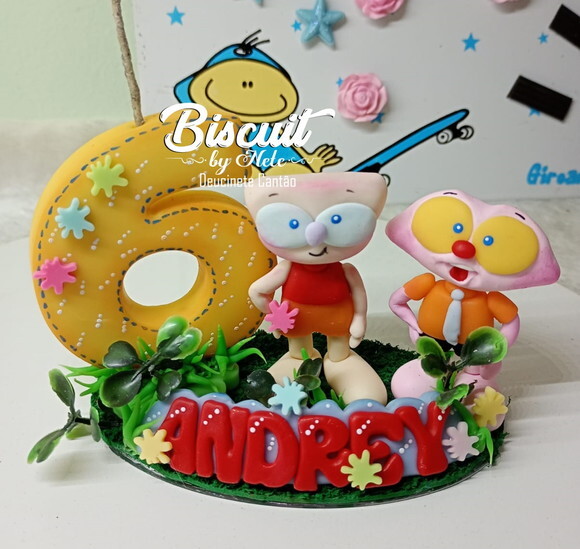 Topo de Bolo Mongo e Drongo em Biscuit