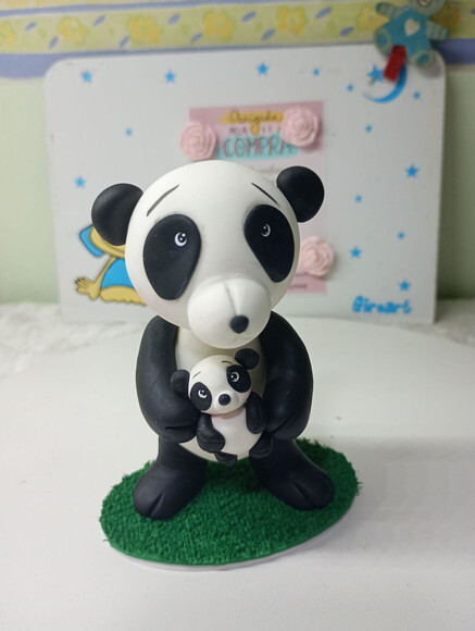Toy Colecionável Urso Panda com Filhote em Biscuit.