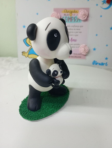 Toy Colecionável Urso Panda com Filhote em Biscuit.