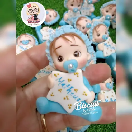 15 Lembrancinhas Bebê Estrelinha Menino Biscuit 1